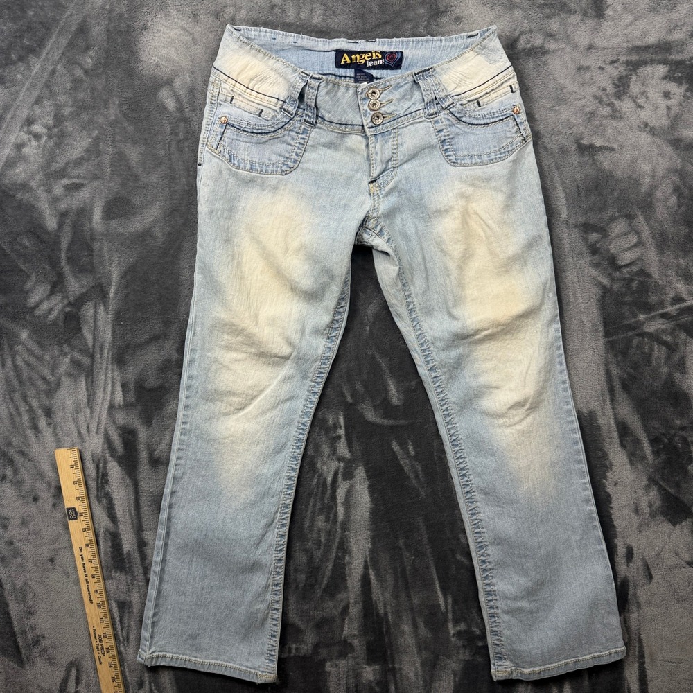 Angels Jeans Denim Pants Womens 11 Light Wash Low Rise Bootcut Y2K Triple Button